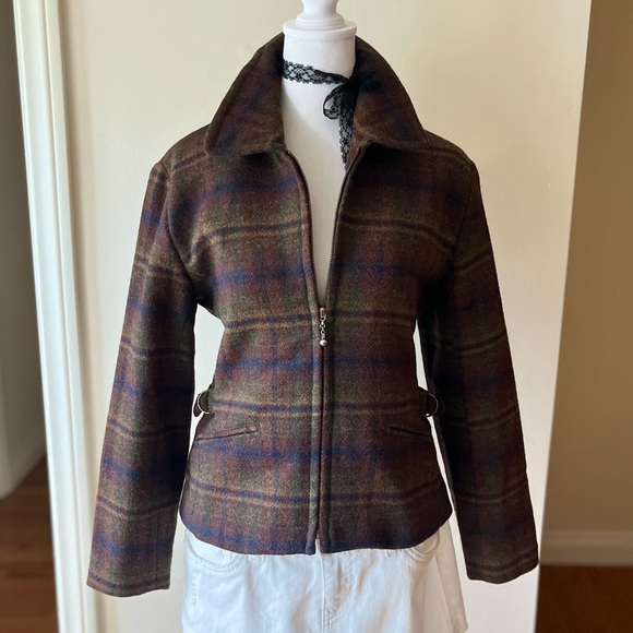 Vintage Jackets & Blazers - ❤️SOLD ON DEPOP❤️ Vintage 80s Does 40s Retro Wool Brown Plaid Zip Up Jacket